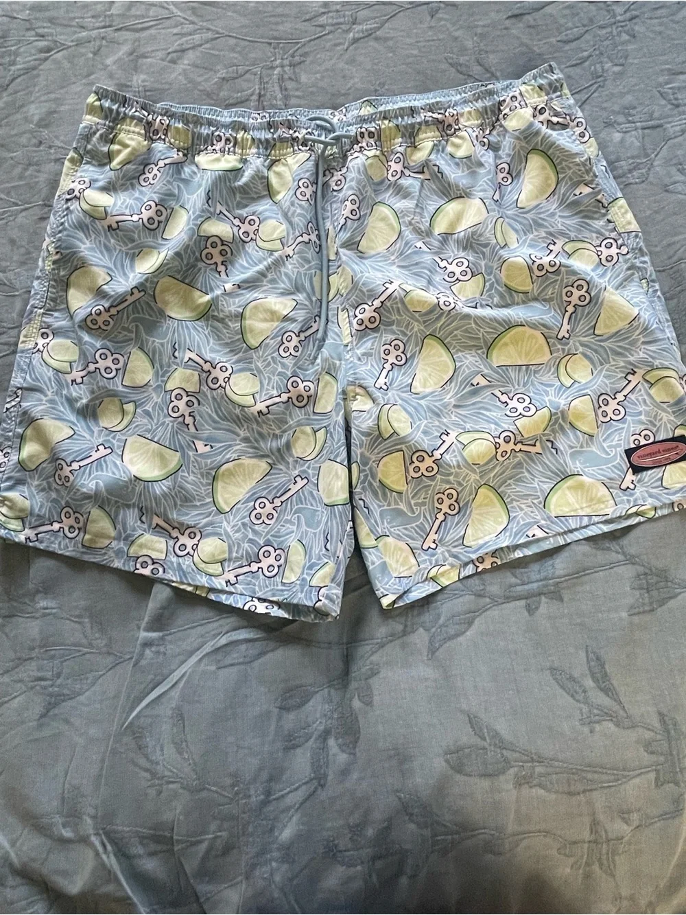 Vineyard Vines Men's Light Blue Swim Trunks with Lime Slice Print